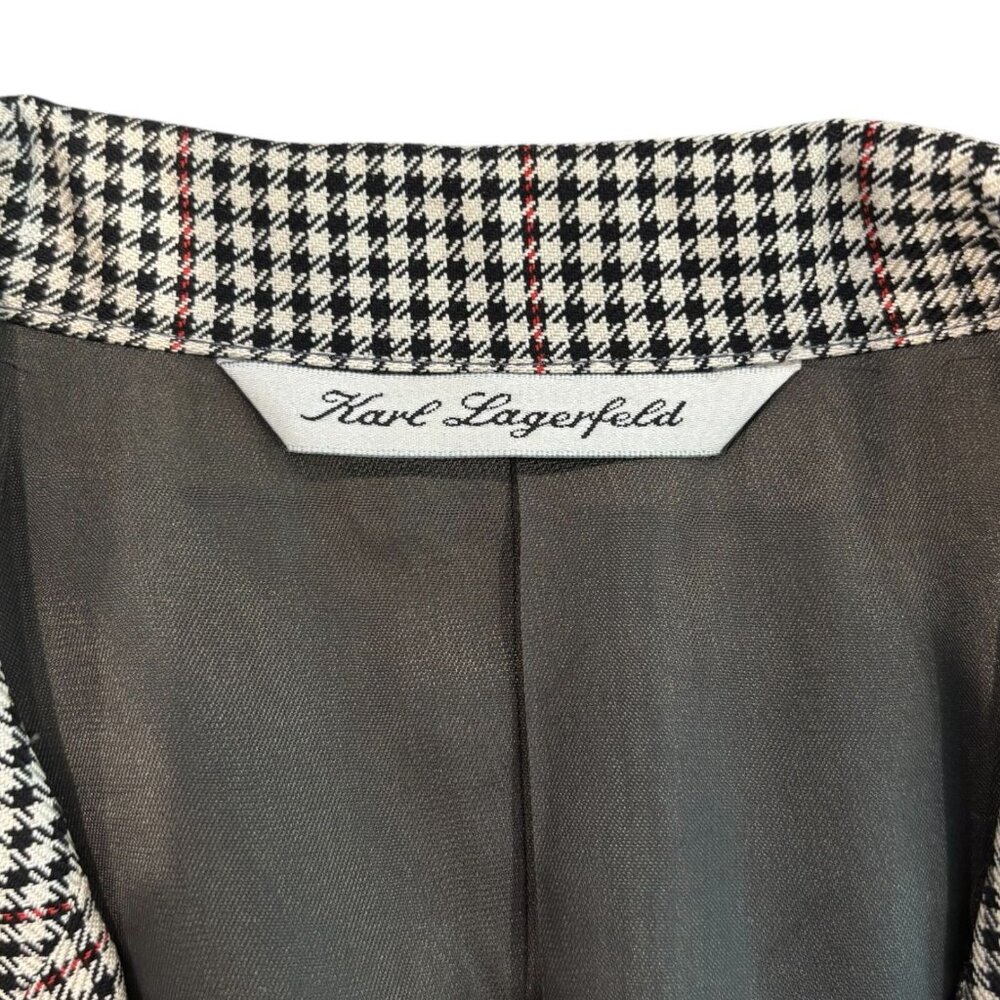 Karl‎ Lagerfeld Paris Blazer 40R Red Accent Houndstooth Silk Wool - Picture 6 of 8